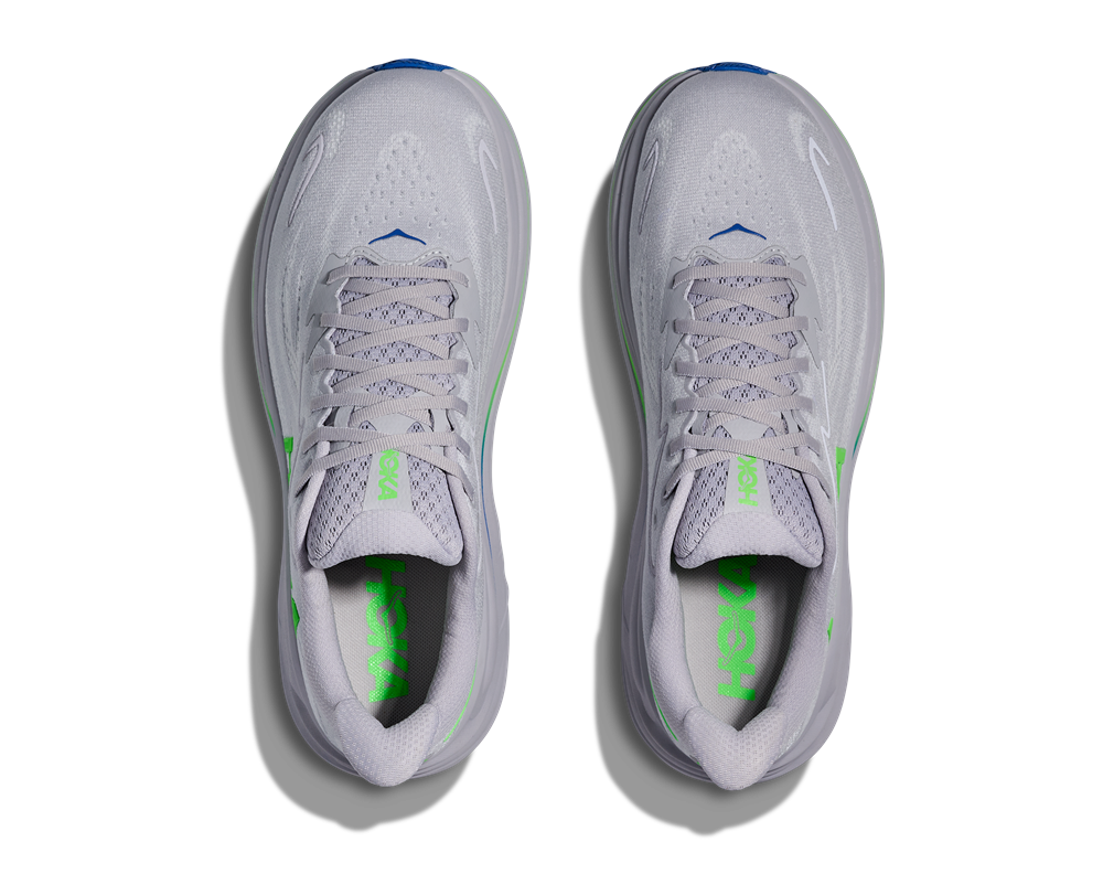 HOKA Clifton 10 Grau, grünes Logo