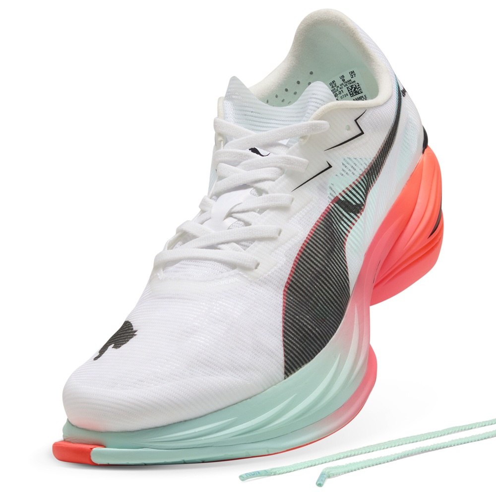 PUMA Fast-R Nitro Elite 3 Laufschuh – weiß, mit Carbon-Sohle in Türkis und Rot