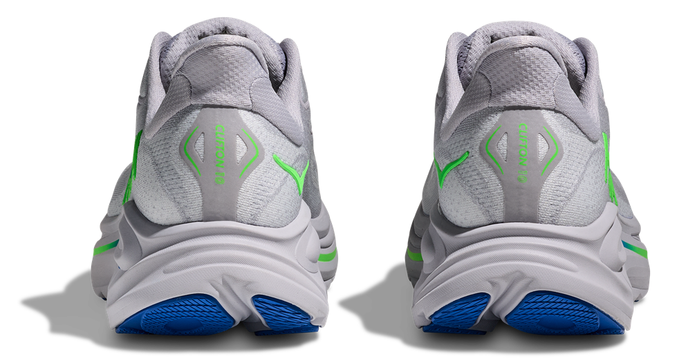 HOKA Clifton 10 Grau, grünes Logo