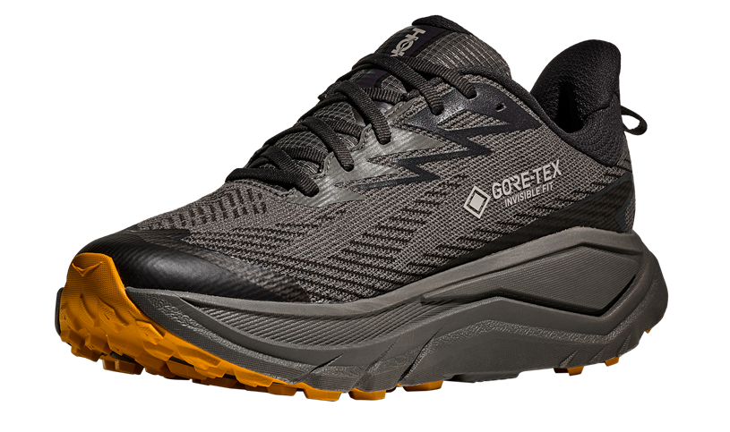 Hoka Challenger 8 Goretex GTX - dungelgrau mit orangener Sohle