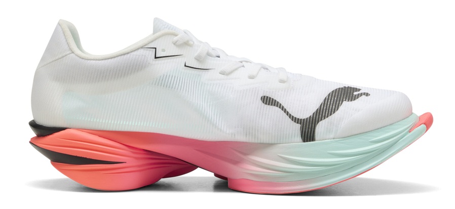 PUMA Fast-R Nitro Elite 3 Laufschuh – weiß, mit Carbon-Sohle in Türkis und Rot