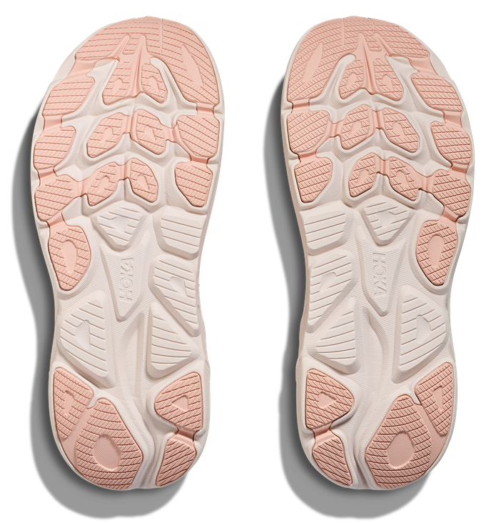 HOKA Clifton 10 Damen-Laufschuh in Altrosa mit cremefarbener Sohle und braunem Logo