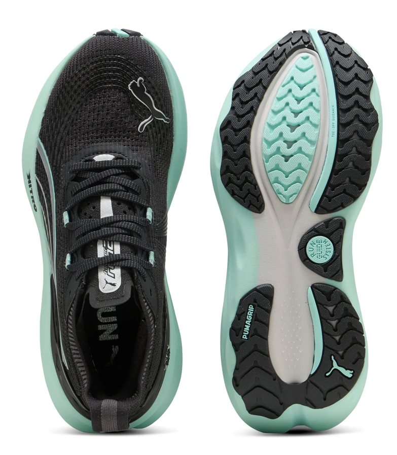 Puma ForeverRun Nitro 2 Damen Laufschuhe in Schwarz mit mintgrüner Sohle und reflektierenden Details