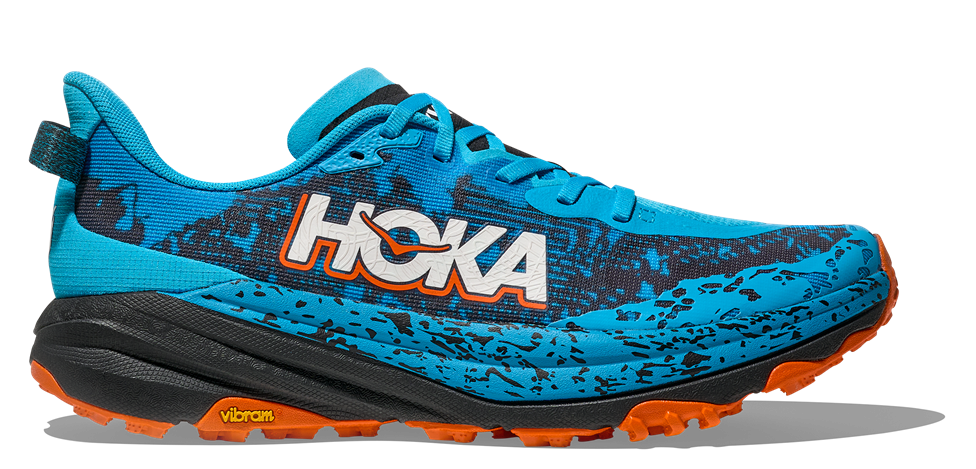 HOKA Speedgoat 6 in Blau mit schwarzer / orangener Sohle HOKA Speedgoat 6 in Blau mit schwarzer / orangener Sohle