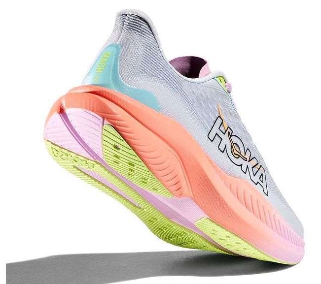 HOKA MAch 6 Grau mit Orange, Rosa Sohle