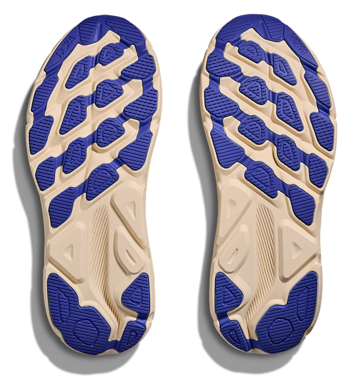 HOKA Clifton 9 GTX in Oliv-Grau mit blauem Außensohlenbereich