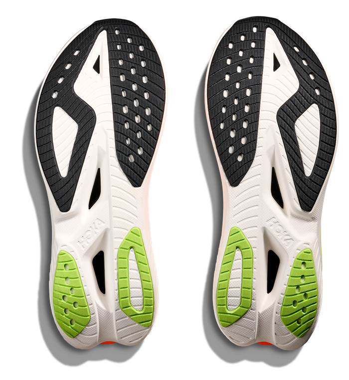HOKA Mach X3 weiß Orange, Schwarzes Logo und Schwarze Schnürsenkel
