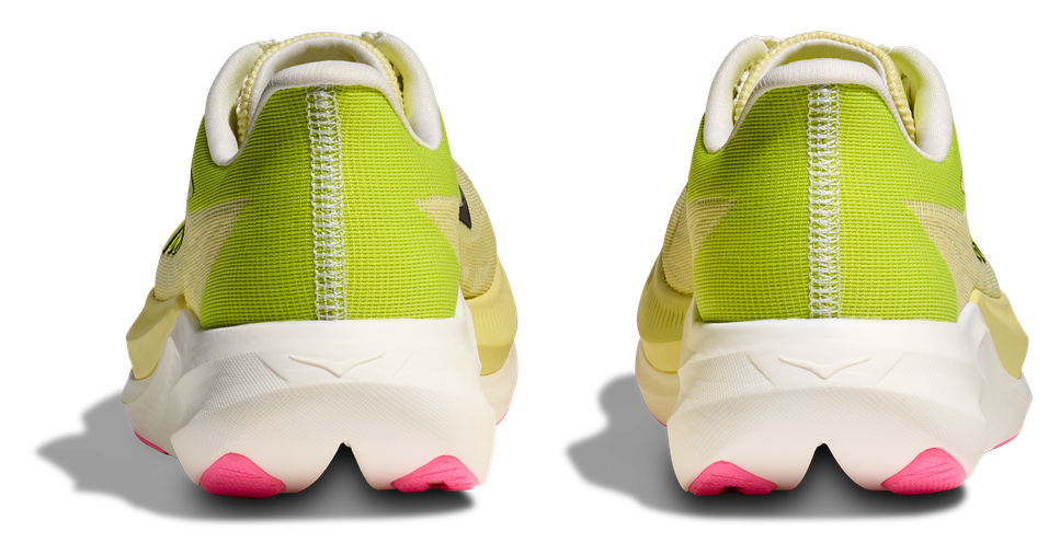 HOKA Rocket X3 - Neon-gelbes Obermaterial, schwarzer Hoka schriftzug, Rosane Grip Sohle,