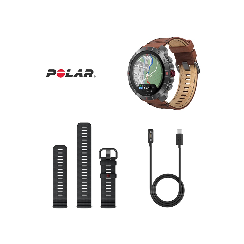 POLAR Grit X2 Pro Titan inkl. Lederarmband und Silikonarmband (inkl. USB-A Adapter)