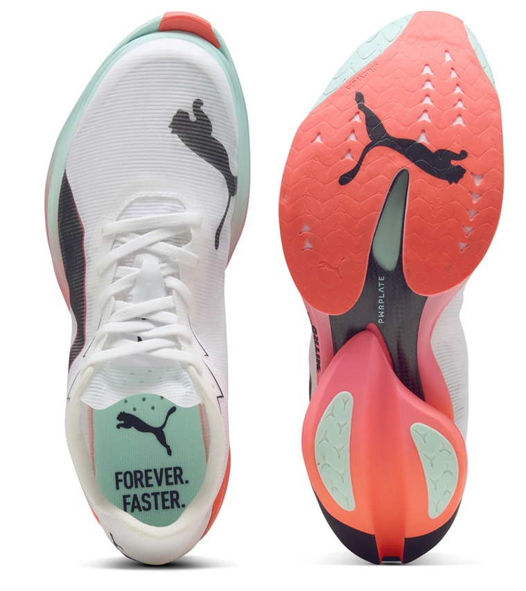 PUMA Fast-R Nitro Elite 3 Laufschuh – weiß, mit Carbon-Sohle in Türkis und Rot