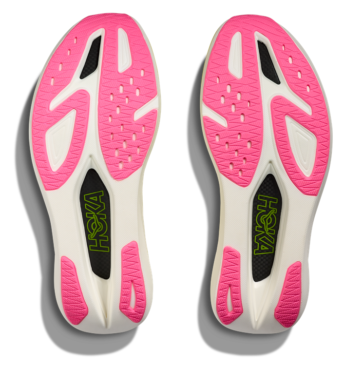 HOKA Rocket X3 - Neon-gelbes Obermaterial, schwarzer Hoka schriftzug, Rosane Grip Sohle