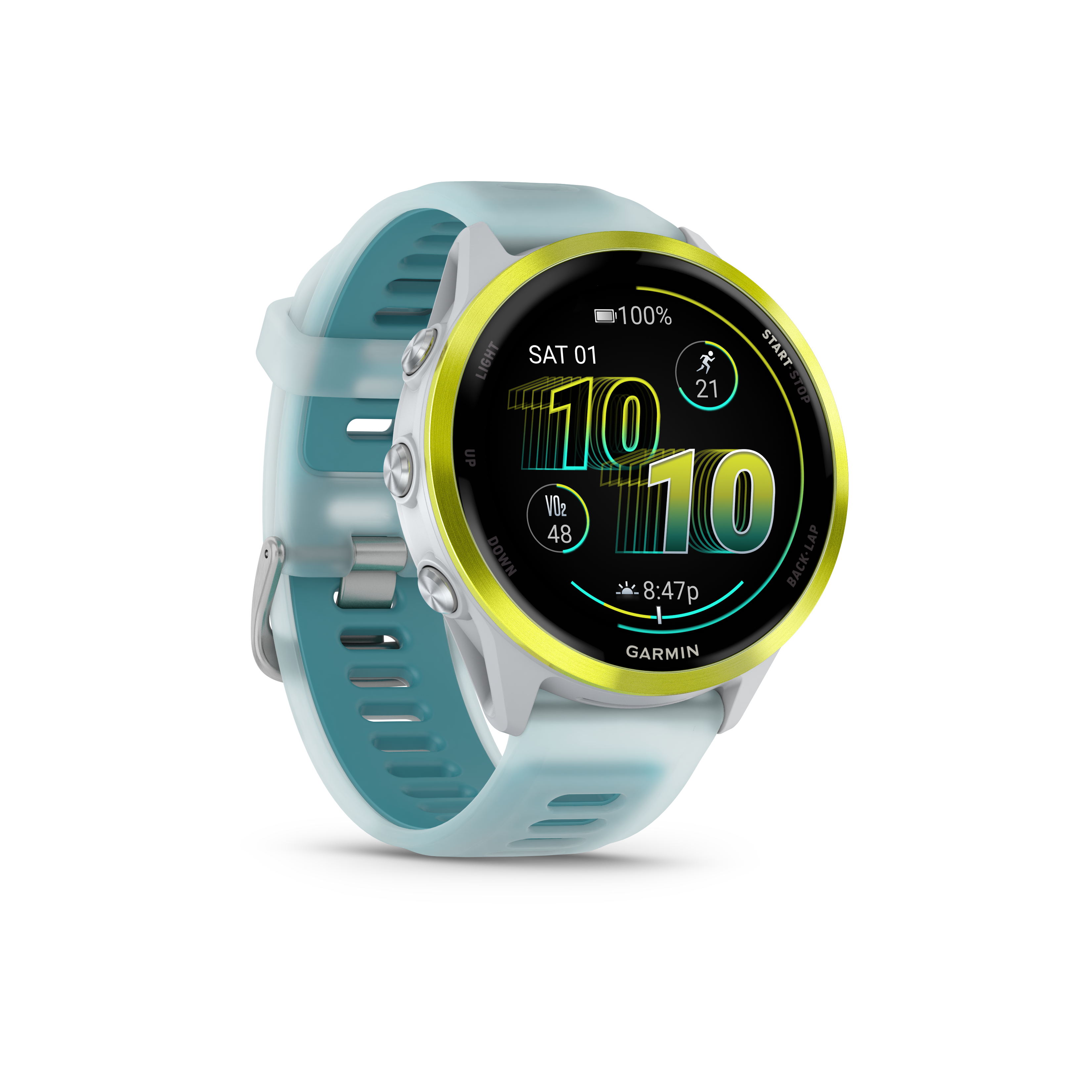 03-Forerunner-570-47mm-laufuhr-front-right-weiss-blau-gelb