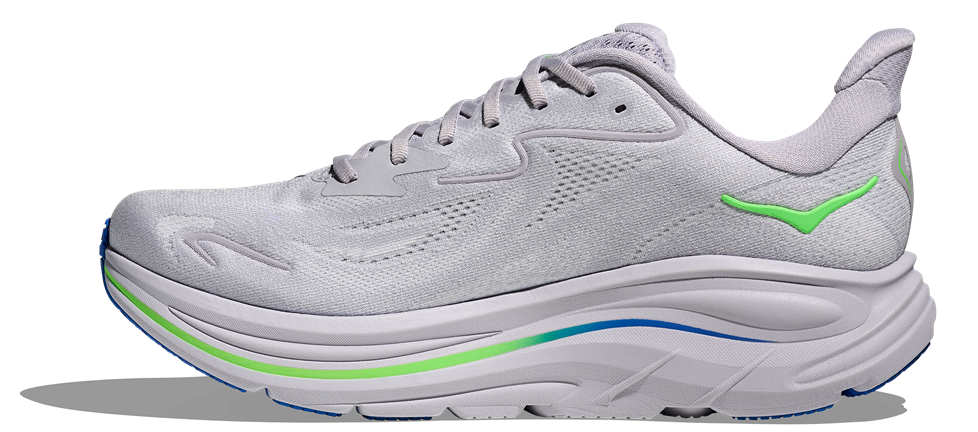 HOKA Clifton 10 Grau, grünes Logo