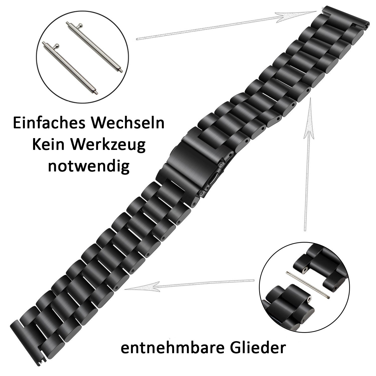 Laufbursche Zubehör - Milanese Schnellwechselarmband 22" für Polar Vantage M Edelstahl schwarz