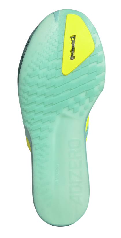 Adidas Adizero Adios 9 Männerschuh in Türkis mit gelbem Logo