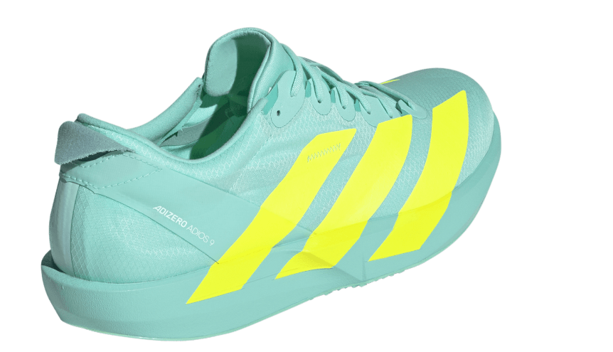 Adidas Adizero Adios 9 Männerschuh in Türkis mit gelbem Logo