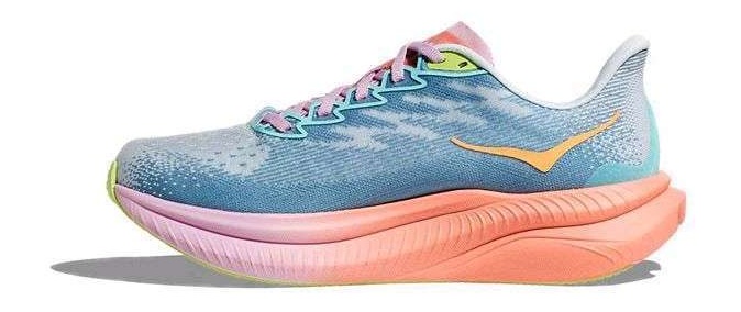 HOKA MAch 6 Grau mit Orange, Rosa Sohle