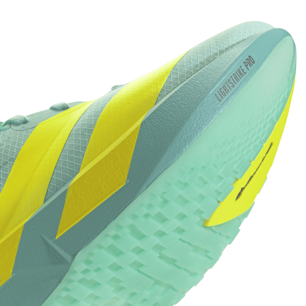 Adidas Adizero Adios 9 Männerschuh in Türkis mit gelbem Logo