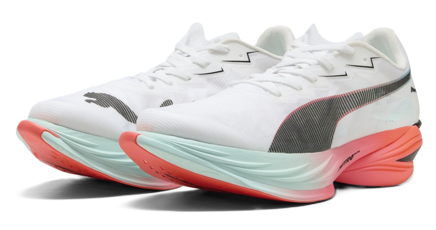 PUMA Fast-R Nitro Elite 3 Laufschuh – weiß, mit Carbon-Sohle in Türkis und Rot